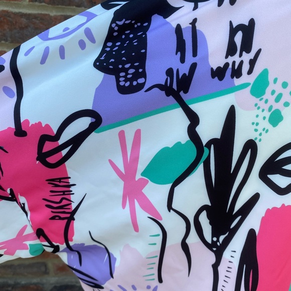 SHEIN Size L Large Cropped Short Sleeve Abstract Print Blouse Button Up Retro - Picture 6 of 9